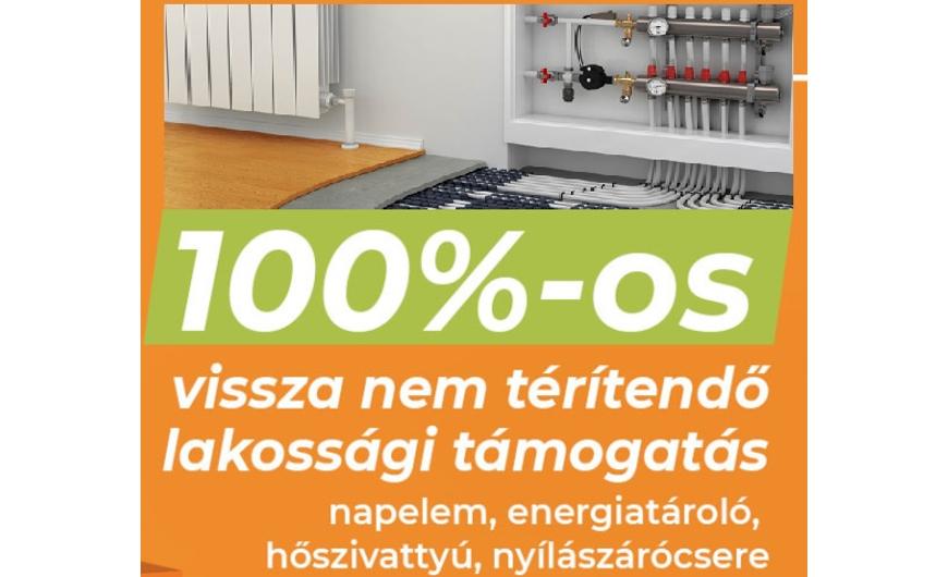 100%-os vissza nem térítendő napelemes lakossági támogatás Ingyen 2,9-11,3 millió Ft támogatás napelemre, akkumulátorra, hőszivattyúra és nyílászárócserére.
