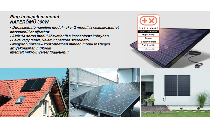 Hálózati konnektorba visszatermelő napelem tábla 300W.